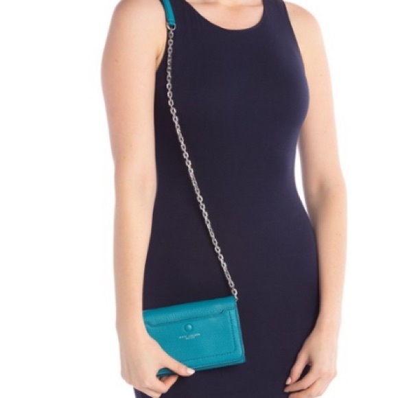 MARC JACOBS “Empire City” Pebbled Leather Wallet Crossbody Bag in Navy Blue - Picture 5 of 6